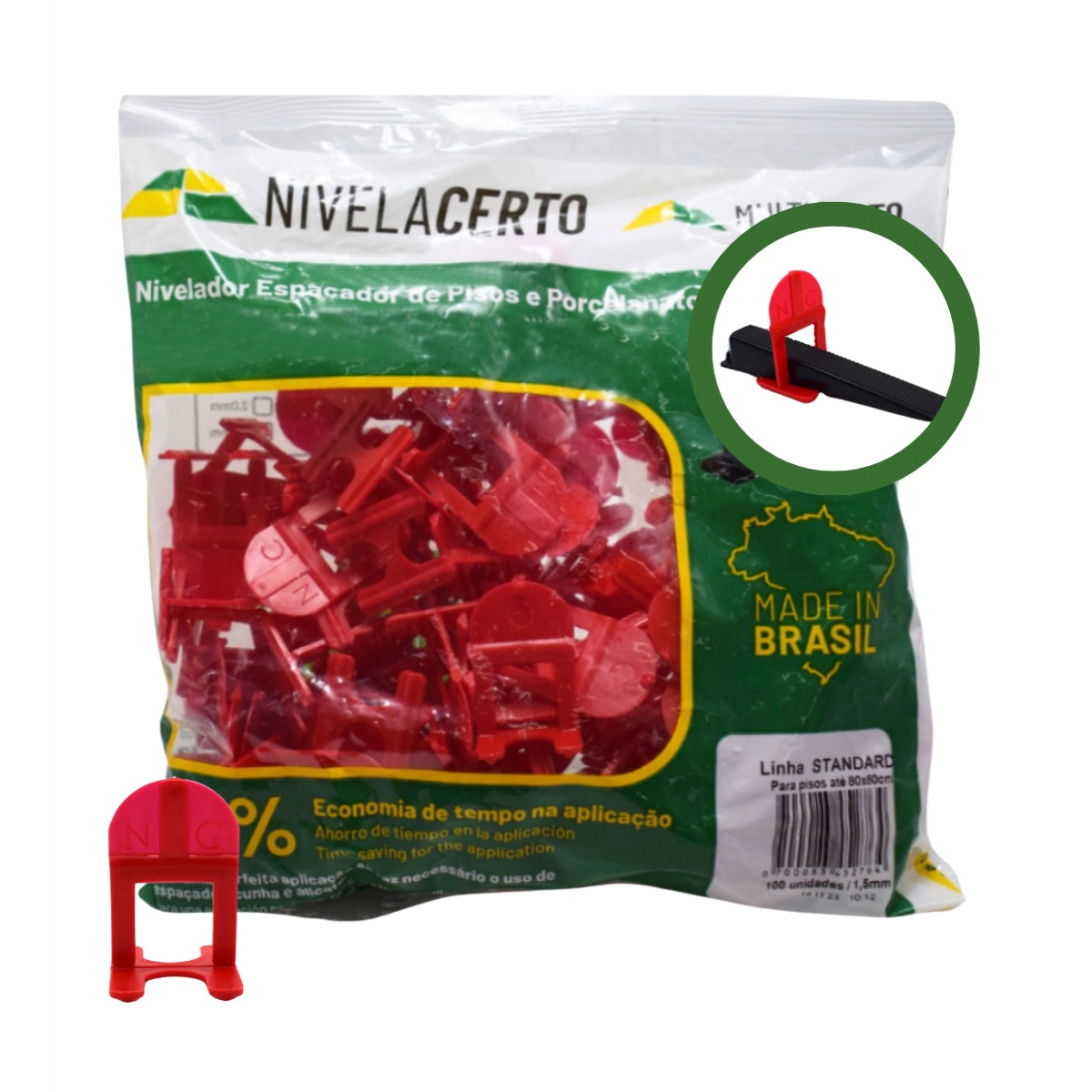 Nivela Piso Multicerto 1,5mm Vermelho Pacote com 100 peças